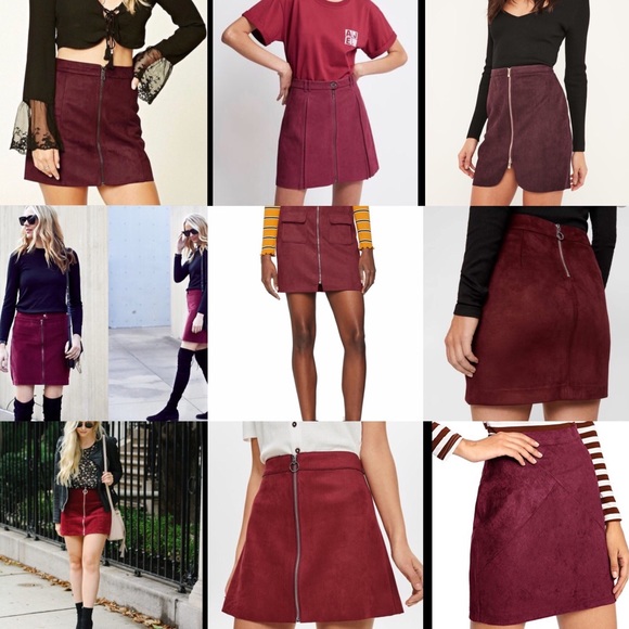 2/$12! F21 Maroon Suede Like Skirt Zipper Front - Picture 12 of 14